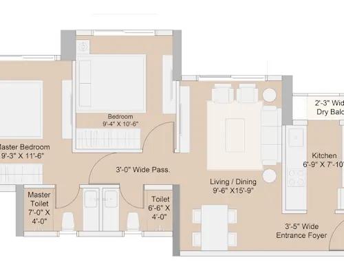 Kohinoor Kaleido 2 BHK - unit plan